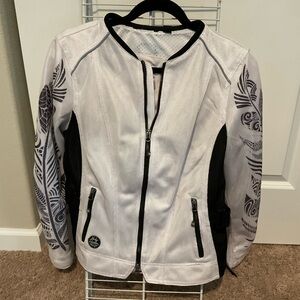 Harley-Davidson White and Black Bomber Jacket with Tribal Accents